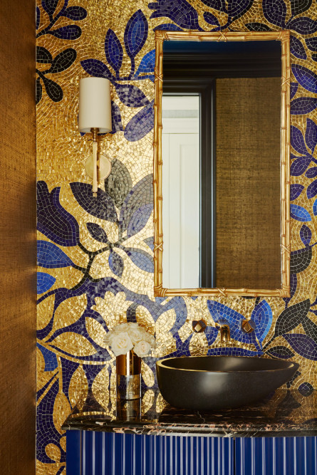gold-blue-floral-mosaic-tile-backsplash-powder-room