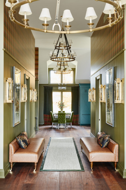 hallway-bench-seating-olive-green-wall-scone-lighting