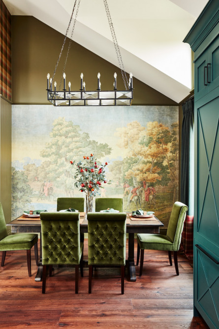 large-nature-mural-dining-room-olive-green-dining-chairs