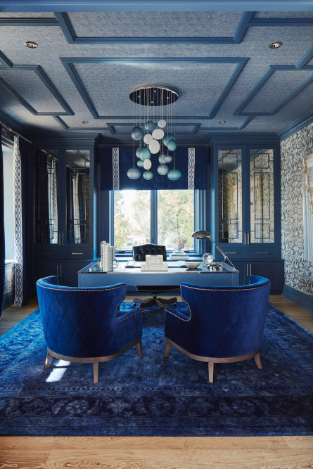 wallpaper-molding-ceiling-blue-office-study-design